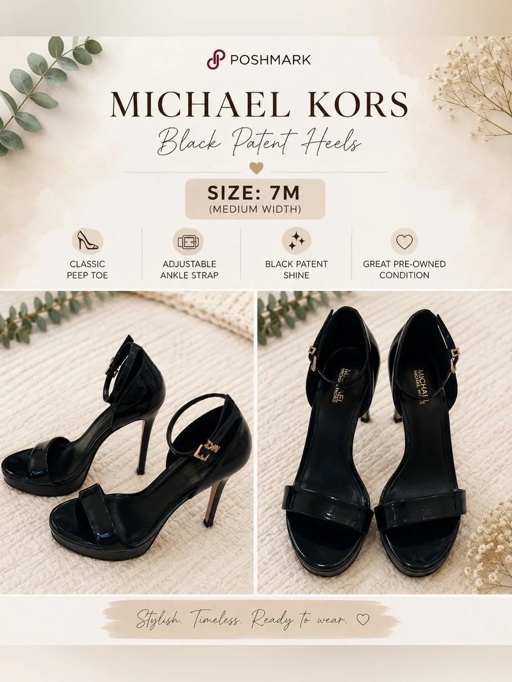 Michael Kors Black Patent Ankle-Strap Peep-Toe Heels